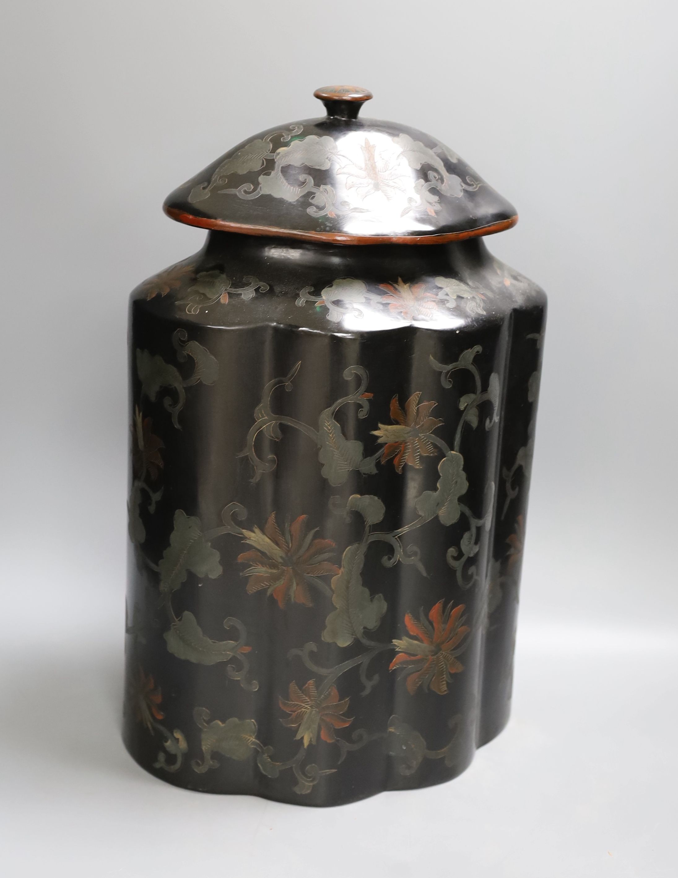 A pair of Chinese lacquered lidded tea caddies - 40cm high